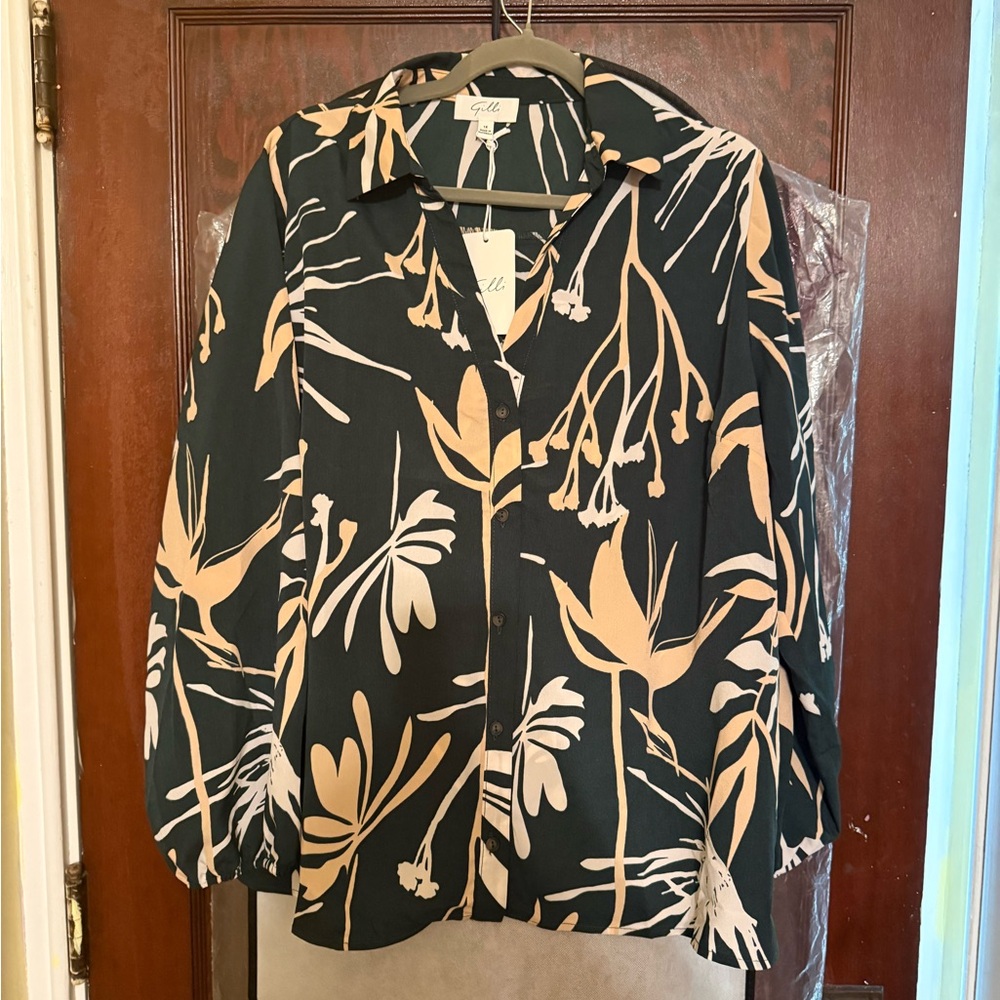 Gilli Green and Cream Botanical Blouse